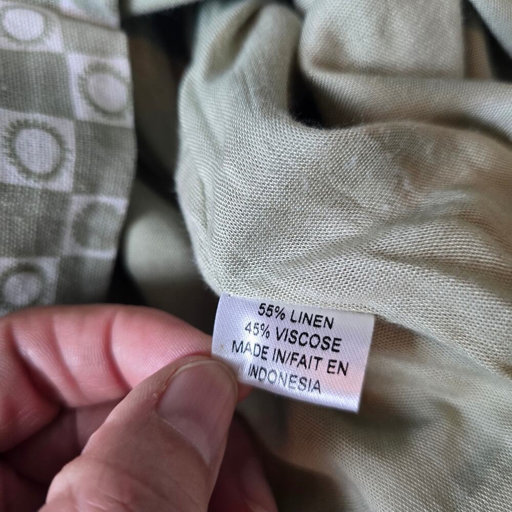 At Dawn Oahu Puff Sleeve Tunic Dress Size S Sage Green Linen Blend Geometric - Picture 7 of 9